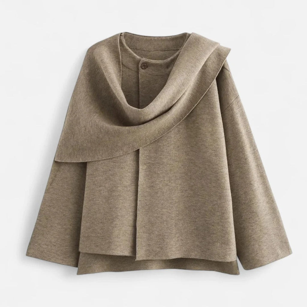 Fiorenno | Women’s Fleece Coat with Asymmetrical Scarf Detail