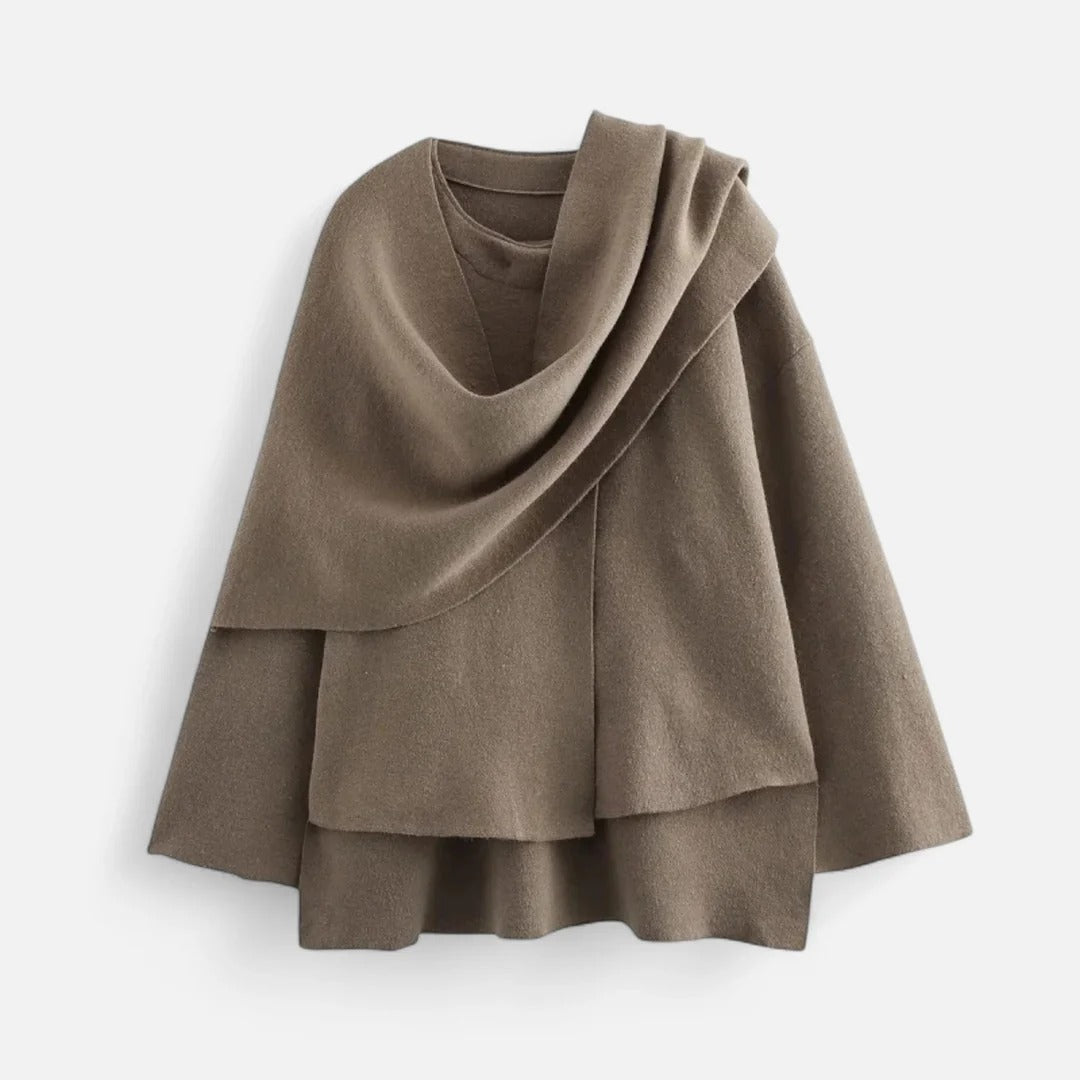 Fiorenno | Women’s Fleece Coat with Asymmetrical Scarf Detail
