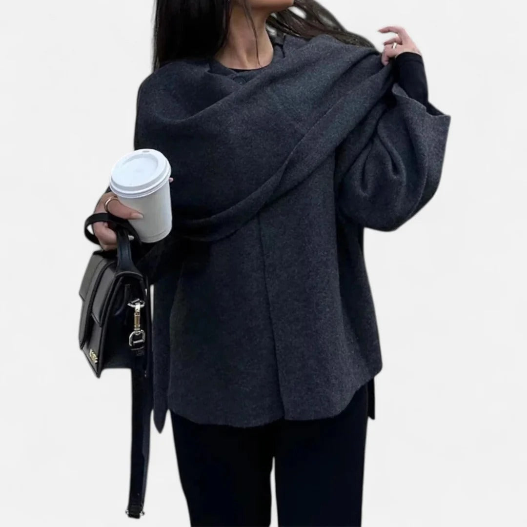 Fiorenno | Women’s Fleece Coat with Asymmetrical Scarf Detail